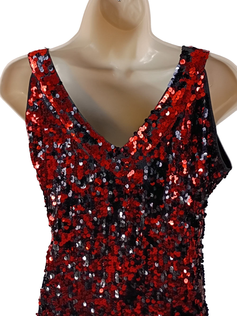 Red And Black Sequin Fringe V-Neck Flapper Party Dress - Picture 5 of 10
